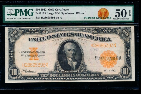 1922 $10 Gold Certificate PMG 50EPQ