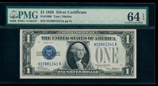 1928 $1 Silver Certificate PMG 64EPQ
