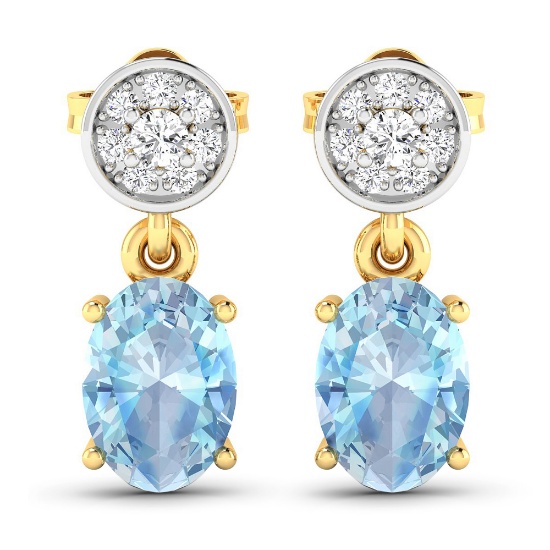 14KT Yellow Gold 1.02ctw Aquamarine and Diamond Earrings