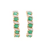 Plated 18KT Yellow Gold and Sterling Silver 2.55ctw Emerald and Diamond Earrings