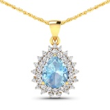 14KT Yellow Gold 2.3ctw Aquamarine and Diamond Pendant