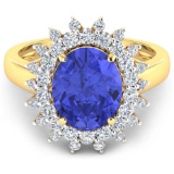 14KT Yellow Gold 3.43ct Tanzanite and Diamond Ring