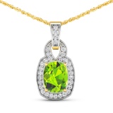14KT Yellow Gold 2ctw Peridot and Diamond Pendant