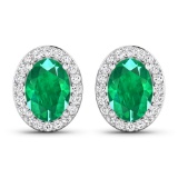 14KT White Gold 1.12ctw Zambian Emerald and Diamond Earrings