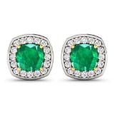 14KT Yellow Gold 1.92ctw Zambian Emerald and Diamond Earrings