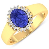 14KT Yellow Gold 1.09ct Tanzanite and Diamond Ring
