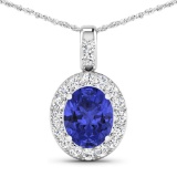 14KT White Gold 2.5ctw Tanzanite and Diamond Pendant