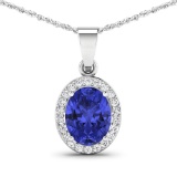 14KT White Gold 1.6ctw Tanzanite and Diamond Pendant