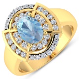 14KT Yellow Gold 0.96ct Aquamarine and Diamond Ring