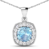 14KT White Gold 1.70ct Aquamarine and Diamond Pendant with Chain