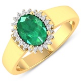 14KT Yellow Gold 1ct Zambian Emerald and Diamond Ring
