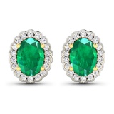 14KT Yellow Gold 1.12ctw Zambian Emerald and Diamond Earrings