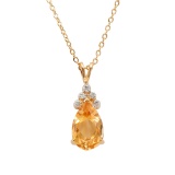 Plated 18KT Yellow Gold 3.75ct Citrine and Diamond Pendant with Chain