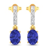 14KT Yellow Gold 1.24ctw Tanzanite and Diamond Earrings