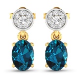 14KT Yellow Gold 1.4ctw London Blue Topaz and Diamond Earrings