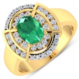 14KT Yellow Gold 1ct Zambian Emerald and Diamond Ring