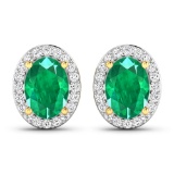 14KT Yellow Gold 1.12ctw Zambian Emerald and Diamond Earrings