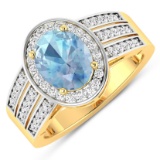 14KT Yellow Gold 1.28ctw Aquamarine and Diamond Ring