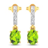 14KT Yellow Gold 1.26ctw Peridot Topaz and Diamond Earrings