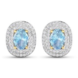 14KT Yellow Gold 1.02ctw Aquamarine and Diamond Earrings