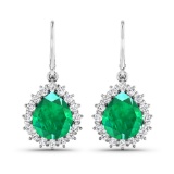 14KT White Gold 2.88ctw Zambian Emerald and Diamond Earrings
