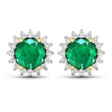 14KT Yellow Gold 1.36ctw Zambian Emerald and Diamond Earrings