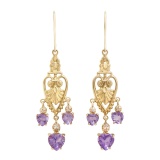 Plated 18KT Yellow Gold and Sterling Silver 2.61ctw Amethyst Earrings