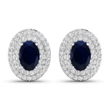 14KT White Gold 1.16ctw Blue Sapphire and Diamond Earrings