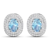 14KT White Gold 1.02ctw Aquamarine and Diamond Earrings