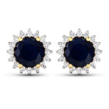 14KT Yellow Gold 2.2ctw Blue Sapphire and Diamond Earrings