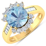 14KT Yellow Gold 2.75ct Aquamarine and Diamond Ring