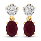 14KT Yellow Gold 1.7ctw Ruby and Diamond Earrings