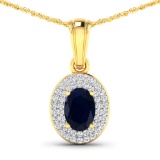 14KT Yellow Gold 0.75ctw Blue Sapphire and Diamond Pendant