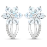 Plated Rhodium 1.44ctw Aquamarine and White Topaz Earrings