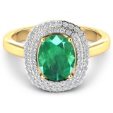 14KT Yellow Gold 1.53ct Zambian Emerald and Diamond Ring