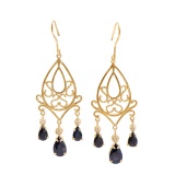Plated 18KT Yellow Gold and Sterling Silver 5.27ctw Sapphire Earrings