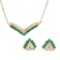 Plated 18KT Yellow Gold 1.00ctw Green Agate and Diamond Pendant with Chain and Earrings