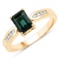 14KT Yellow Gold 1.19ctw Green Tourmaline and White Diamond Ring