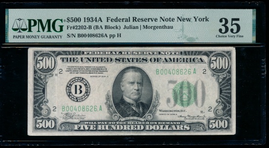 1934A $500 New York FRN PMG 35
