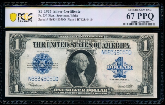 1923 $1 Silver Certificate PCGS 67PPQ