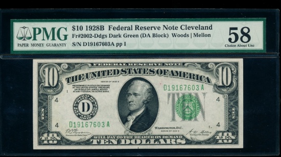 1928B $10 Cleveland FRN PMG 58