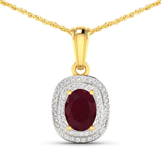 14KT Yellow Gold 1.5ct Ruby and Diamond Pendant with Chain