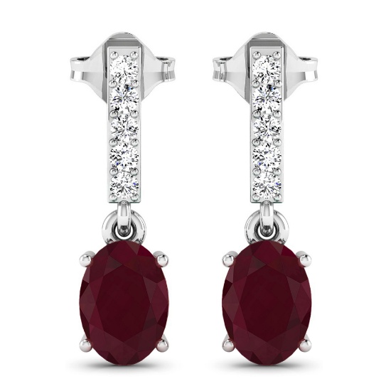 14KT White Gold 1.7ctw Ruby and Diamond Earrings