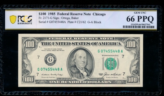 1985 $100 Chicago FRN PCGS 66PPQ