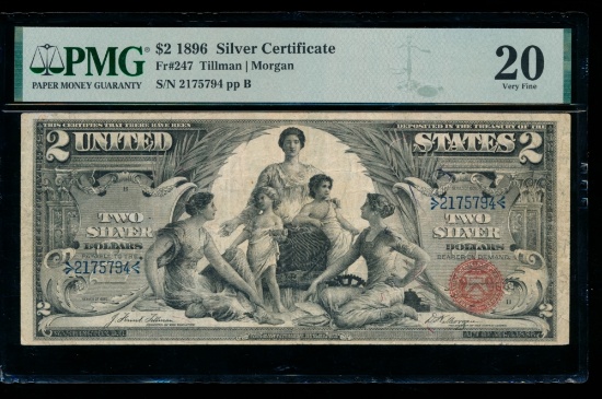 1896 $2 Educational Silver Certificate PMG 20