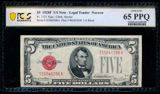 1928F $5 Legal Tender Note PCGS 65PPQ
