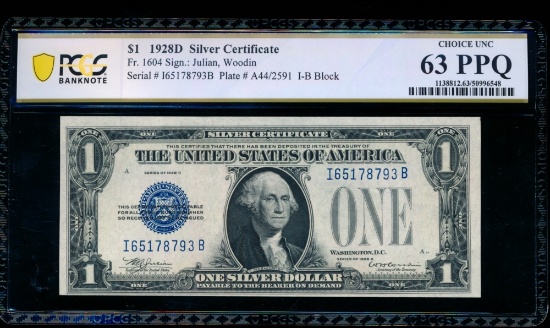1928D $1 Silver Certificate PCGS 63PPQ