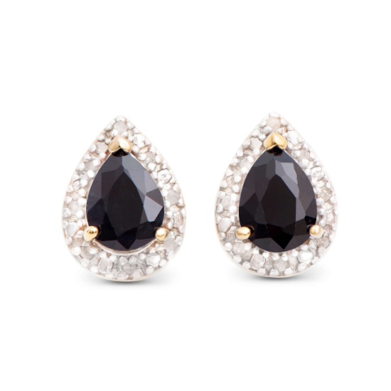 Plated 18KT Yellow Gold and Sterling Silver 2.75ctw Sapphire and Diamond Earrings