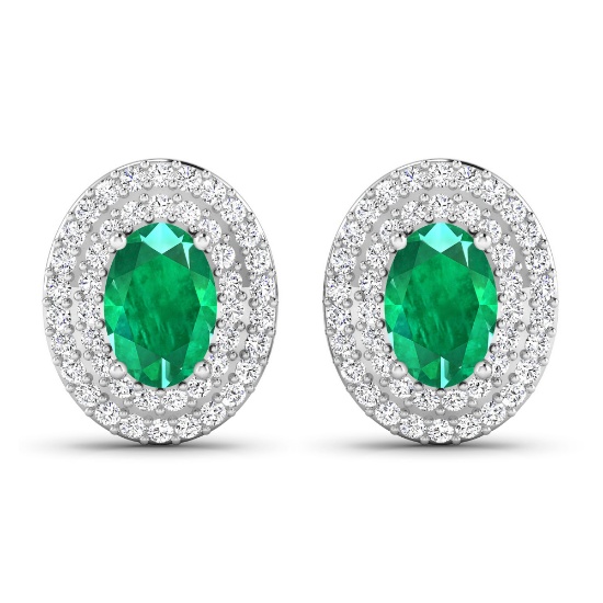 14KT White Gold 0.76ctw Zambian Emerald and Diamond Earrings