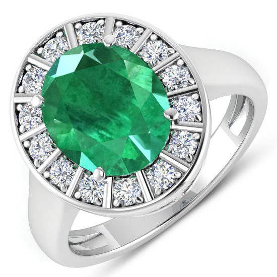 14KT White Gold 3.14ct Zambian Emerald and Diamond Ring